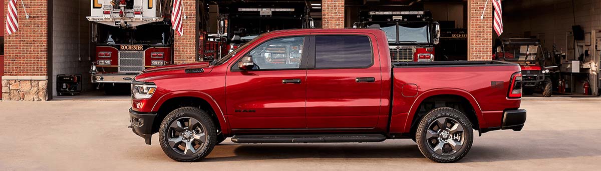 Red Ram 1500 parked at fire station